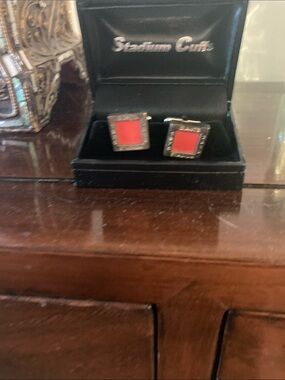 Red Square Cufflinks with Metal Frame